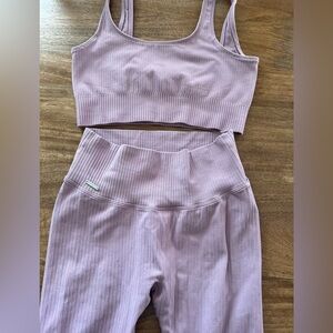 AIMN Ribbed Mauvy Lavender Active Set - Crop Top & High-Waist Leggings